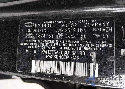 2013 Hyundai Accent Gs z USA, uszkodzony, nr VIN KMHCT5AE6DU138793